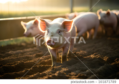 Adorable Small Piglet in a Farmyard. created with Generative AI 101871789