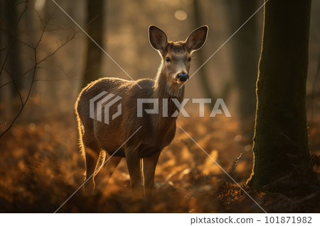 Elegant Deer in Twilight Forest. created with Generative AI 101871982
