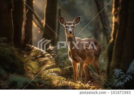 Elegant Deer in Twilight Forest. created with Generative AI 101871983