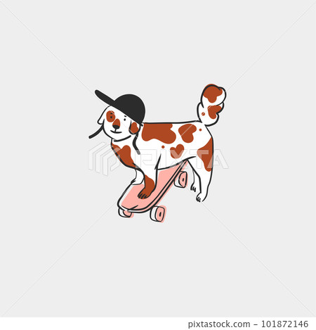 Hand drawn vector abstract graphic line art collection with diverse cute funny cartoon dogs characters.Vector illustration of funny cartoon dog on skateboard in trendy flat style. Line dog icon. Hand drawn vector abstract graphic line art collection with diverse cute funny cartoon dogs characters.Vector illustration of funny cartoon dog on skateboard in trendy flat style. Line dog icon. 101872146