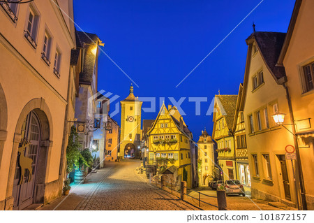 Rothenburg ob der Tauber Germany, night city skyline at Plonlein the Town on Romantic Road of Germany 101872157