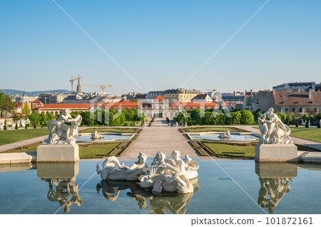 Vienna Austria city skyline at Lower Belvedere Palace and statue Vienna Austria city skyline at Lower Belvedere Palace and statue 101872161