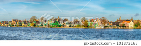 Amsterdam Netherlands, panorama city skyline and traditional house at Zaanse Schans Village 101872165