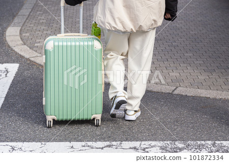 Women's feet pulling a carry case Women's feet pulling a carry case 101872334