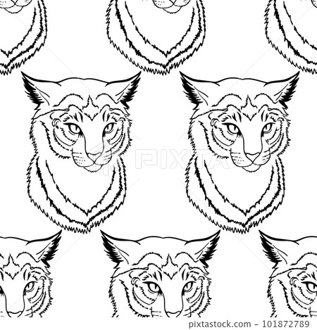 Cat, panther head tattoo seamless pattern Cat, panther head tattoo seamless pattern 101872789