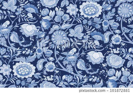 Fantasy flowers in retro, vintage, jacobean embroidery style. Fantasy flowers in retro, vintage, jacobean embroidery style. 101872881