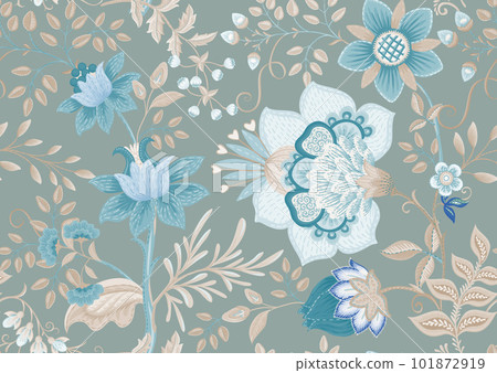 Fantasy flowers in retro, vintage, jacobean embroidery style. Fantasy flowers in retro, vintage, jacobean embroidery style. 101872919