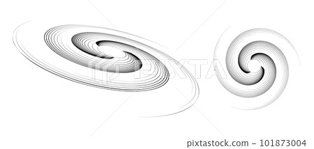 Abstract art lines geometry illustration. Circle in spiral with lines as icon, logo or design element. Normal view and distorted in perspective. Abstract art lines geometry illustration. Circle in spiral with lines as icon, logo or design element. Normal view and distorted in perspective. 101873004