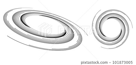 Abstract art lines geometry illustration. Circle in spiral with lines as icon, logo or design element. Normal view and distorted in perspective. 101873005