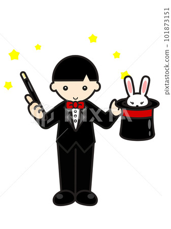 A boy doing magic with a rabbit 101873151