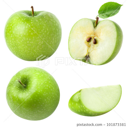 Apple fruit collection. Whole, half, piece of apple fruit, with clipping path 101873381