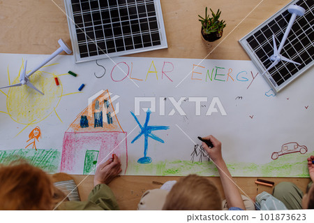 Children drawing a project to environmental lesson. 101873623