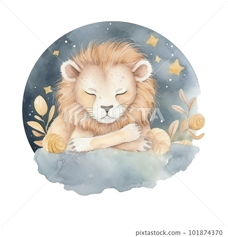 Cute watercolor night lion. Illustration AI Generative 101874370