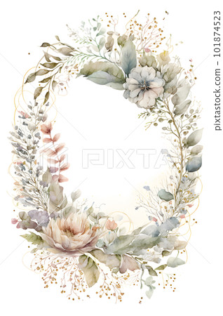 Floral botanical watercolor wreath template 101874523