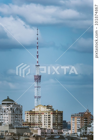 Kyiv, Ukraine - April 24, 2023: The streets of Kyiv city and Kyiv TV Tower. Kyiv, Ukraine - April 24, 2023: The streets of Kyiv city and Kyiv TV Tower. 101874867