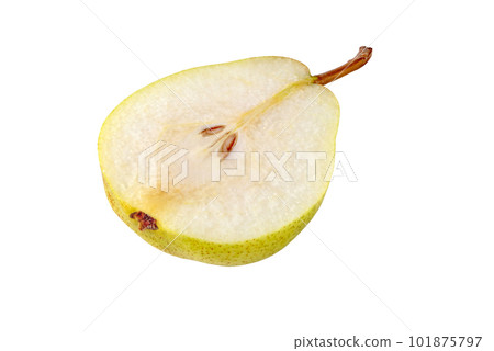Rocha pear half cut fruit isolated on white 101875797