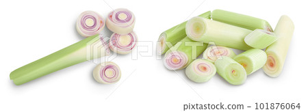 Fresh Lemongrass slices isolated on white background . Top view. Flat lay 101876064