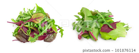Mix of different salads isolated on white background. Top view. Flat lay Mix of different salads isolated on white background. Top view. Flat lay 101876114