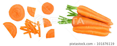 Carrot slice isolated on white background. Top view. Flat lay Carrot slice isolated on white background. Top view. Flat lay 101876119