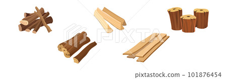 Lumber and Timber as Firewood Wooden Material Used for Fuel Vector Set 101876454