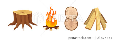Lumber and Timber as Firewood Wooden Material Used for Fuel Vector Set 101876455