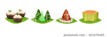 Arabic Sweets Served on Green Leaf Vector Set 101876485