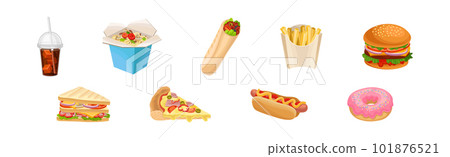 Different Fast Food from Takeaway Restaurant Vector Set 101876521
