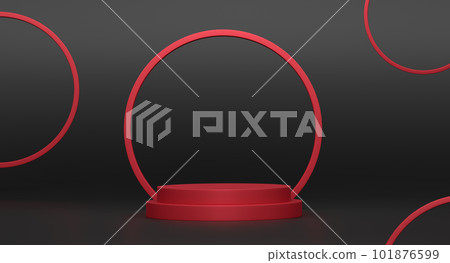 Pastel red cylinder podium with steps on black background 101876599