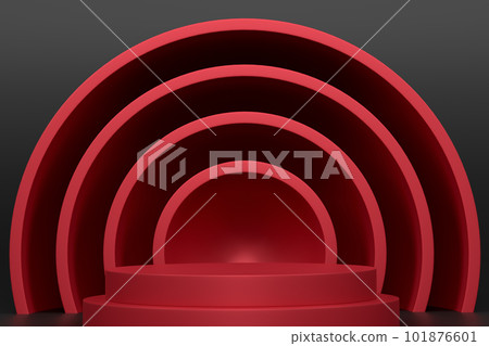 Pastel red cylinder podium with steps on black background Pastel red cylinder podium with steps on black background 101876601