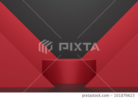 Pastel red cylinder podium with steps on black background Pastel red cylinder podium with steps on black background 101876623