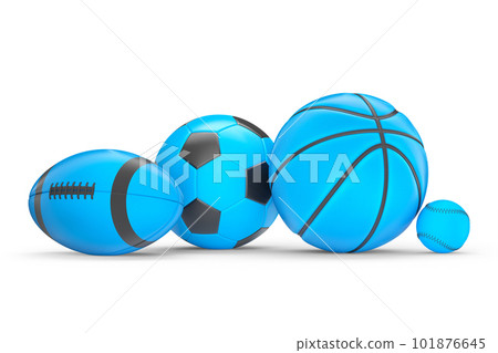 Set of blue ball like basketball, american football and golf isolated on white Set of blue ball like basketball, american football and golf isolated on white 101876645
