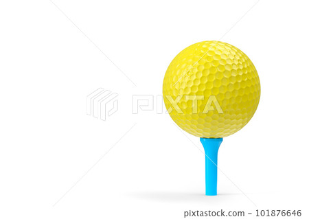 Yellow golf ball on tee isolated on white background Yellow golf ball on tee isolated on white background 101876646