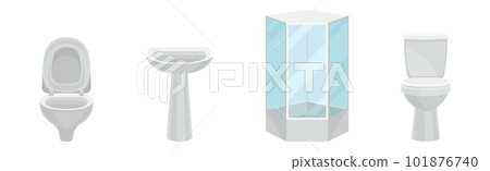 White Toilet Bowl, Sink and Shower Unit as Home Amenity Vector Set 101876740