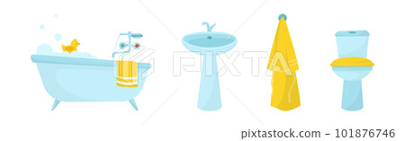 Bathroom Objects with Bathtub, Sink, Towel and Toilet Bowl Vector Set Bathroom Objects with Bathtub, Sink, Towel and Toilet Bowl Vector Set 101876746