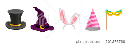 Funky Mask and Headwear as Party Costume Accessory Vector Set Funky Mask and Headwear as Party Costume Accessory Vector Set 101876768