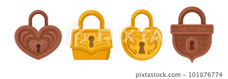 Golden and Copper Padlock with Keyhole as Security Mechanism Vector Set 101876774
