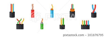 Copper Wire as Electrical Cable for Power Generation or Power Transmission Vector Set 101876795