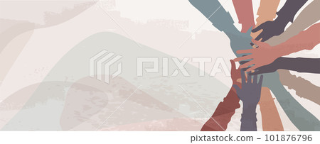 Group hands on top of each other of diverse multi-ethnic and multicultural people.Diversity people. Concept of teamwork community and cooperation.Diverse culture.Racial equality.Oneness Group hands on top of each other of diverse multi-ethnic and multicultural people.Diversity people. Concept of teamwork community and cooperation.Diverse culture.Racial equality.Oneness 101876796