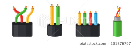 Copper Wire as Electrical Cable for Power Generation or Power Transmission Vector Set 101876797