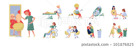 Woman in Beauty Salon Doing Different Hair and Nail Procedure Vector Illustration Set Woman in Beauty Salon Doing Different Hair and Nail Procedure Vector Illustration Set 101876825