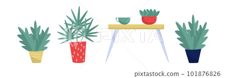 Green Home Plant in Pot as House Interior Decorative Object Vector Illustration Set Green Home Plant in Pot as House Interior Decorative Object Vector Illustration Set 101876826