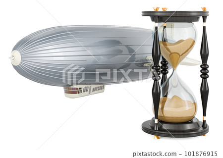 Airship or dirigible balloon with sand hourglass, 3D rendering Airship or dirigible balloon with sand hourglass, 3D rendering 101876915