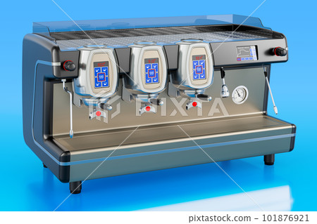 Espresso coffee machine professional on blue background, 3D rendering Espresso coffee machine professional on blue background, 3D rendering 101876921