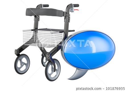 Rollator for elderly with speech bubble, 3D rendering Rollator for elderly with speech bubble, 3D rendering 101876935