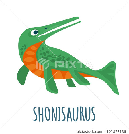 Dinosaur shonisaurus. Vector colorful flat illustration isolated on white. Lettering plesiosaur. 101877186