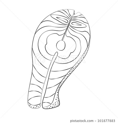 Outline hand drawing of salmon steak in cartoon style. Seafood. Eating Healthy Day. Isolate. EPS 101877883