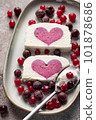 close-up berry ice cream in ceramic plate. Sweet berry summer dessert. vertical image 101878686