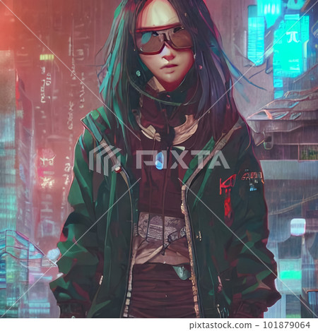 Cyberpunk-style girl "AI-generated image" set in a future city Cyberpunk-style girl "AI-generated image" set in a future city 101879064