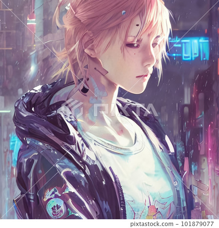 Cyberpunk-style girl "AI-generated image" set in a future city Cyberpunk-style girl "AI-generated image" set in a future city 101879077