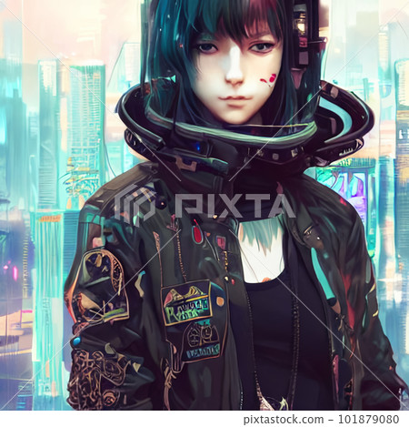 Cyberpunk-style girl "AI-generated image" set in a future city 101879080